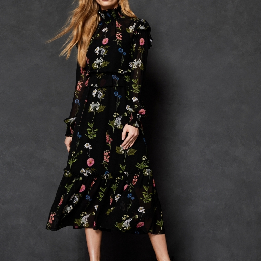 🍒NWT🍒 TED BAKER  BOTANICAL MIDI DRESS - Picture 2 of 8
